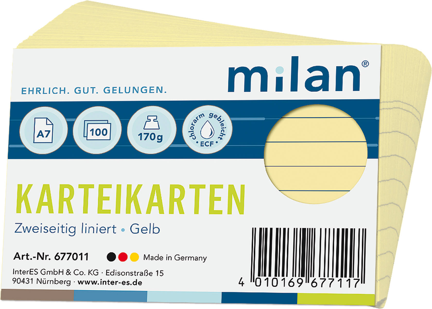 Karteikarten A7, liniert, gelb, 100 Stück