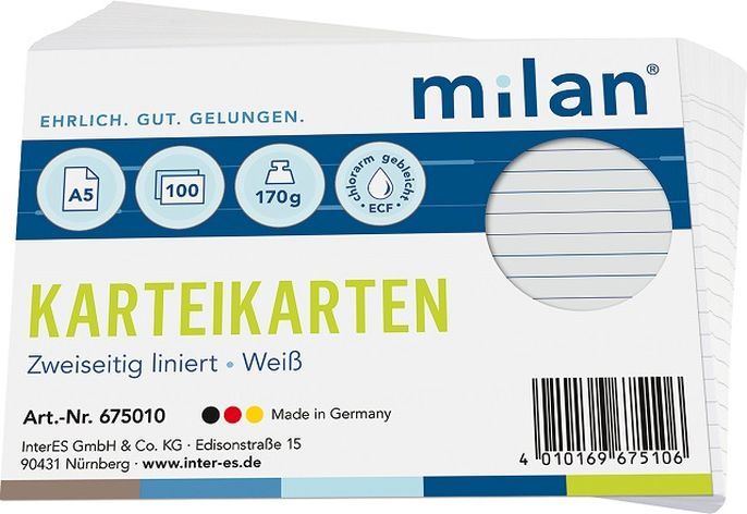 Karteikarten A5, liniert, weiß, 100 Stück