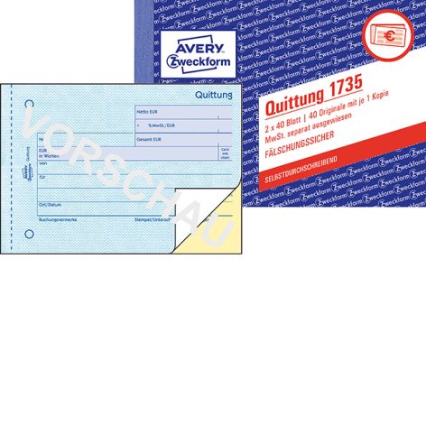 Quittungsblock 1735 AVERY Zweckform