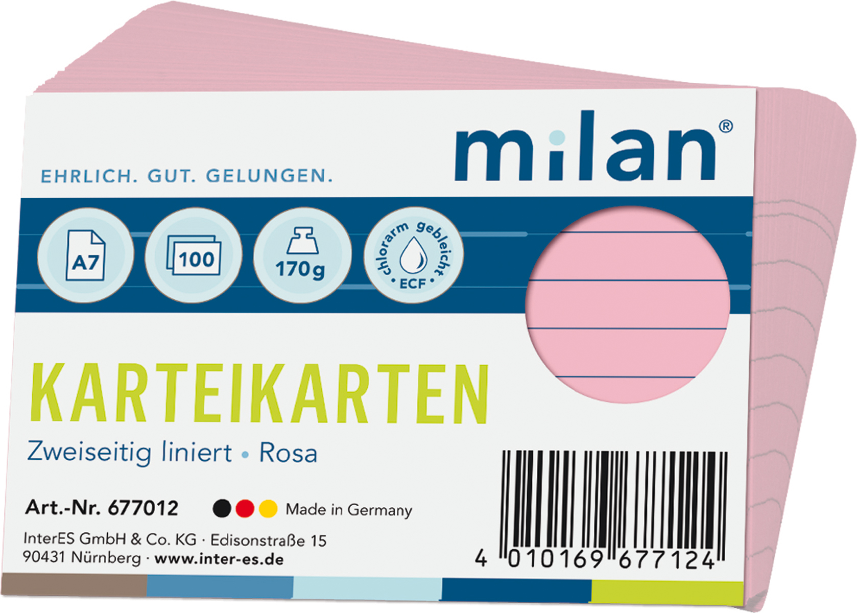 Karteikarten A7, liniert, rosa, 100 Stück